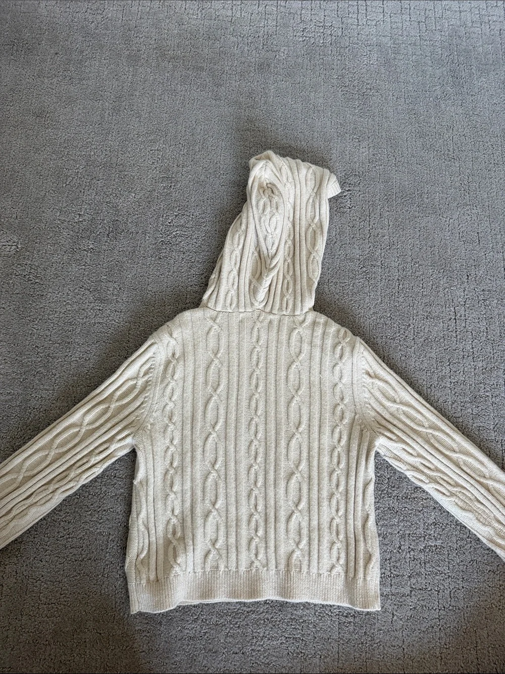 Girls Hooded Cream Cable Knit Sweater Pants Set with pearl embellishments